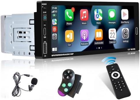 6.9 Inch Single Din Wireless Carplay Car Stereo, Touch Screen Android Auto Car Radio, 1 Din Bluetooth Audio Receiver with Backup Camera, Mirror Link, FM, EQ, USB/Type-C/Aux Input, Mic, SWC