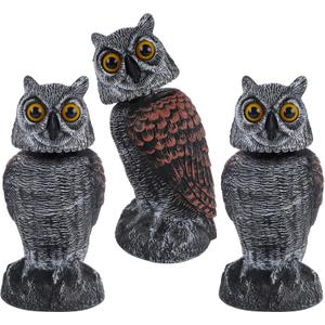 Hausse 3 Pack Bird Scarecrow Fake Owl Decoy Sculpture, Rotating Head Plastic Owl Bird Deterrents, 10.6 Inch Height Nature Enemy Horned Pest Repellent for Outdoor Garden Yard