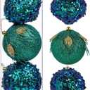 Briful 3.93'' Christmas Ball Ornaments Xmas Tree Decorations, Elegant Peacock Blue Christmas Ornaments for Home Decor Indoor Garland Holidays  Set of 3 Unique Designs