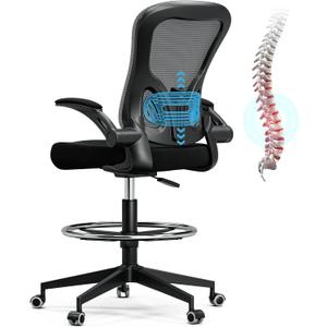 Frylr Office Drafting-Chairs Adjustable Height - Extended Height Office Chairs with Ergonomic Lumbar Support, Tall Desk Chair for Standing Desk, Counter Height Chair with 300 LB Capacity, Black