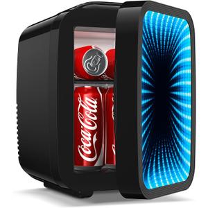 BEICHEN Mini Fridge, 4L/6 Can Small fridge with Dimmable Gaming Light for Bedroom,Office,Gaming room and Car,AC/DC Portable Thermoelectric Cooler & Warmer for Food, Drinks, Skincare,Black