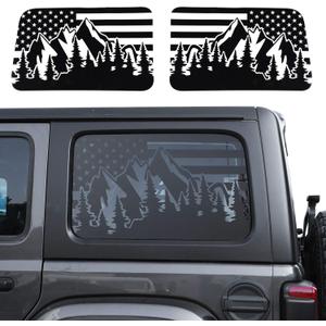 Voodonala Hardtop American Flag Window Decal Rear Window Sticker for Jeep Wrangler 2018 2019 2020 2021 2022 2023 2024 JLU, Forest Mountain, 4 Door