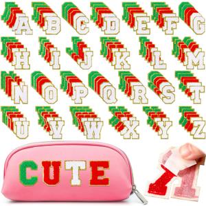 Yilloog 156 Pcs Christmas Self Adhesive Patches Glitter Letters Chenille Clothing Patches Embroidered Repair Red and Green Fuzzy Repair Alphabet Gold Sewing Appliques