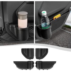 Front & Rear Door Side Insert Storage Box, Door Organizer Pockets Fit for 2018-2026 Jeep Wrangler JL JLU & Gladiator JT, 4Pcs Black Cup Holder Interior Storage Expansion Accessories