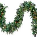JOYIN 9 Ft Pre-Lit Christmas Garland with 100 Count Warm White Lights & Red Berries, Artificial Garland for Christmas Holiday Season Outdoor Indoor Decorations, Xmas Collection (Battery Powered)