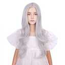 DUDUWIG Girls Silver Gray Wig Child Long Silver Grey Middle Part, Wavy Curly Wig for Kids Heat Resistant Synthetic Hair with Cap