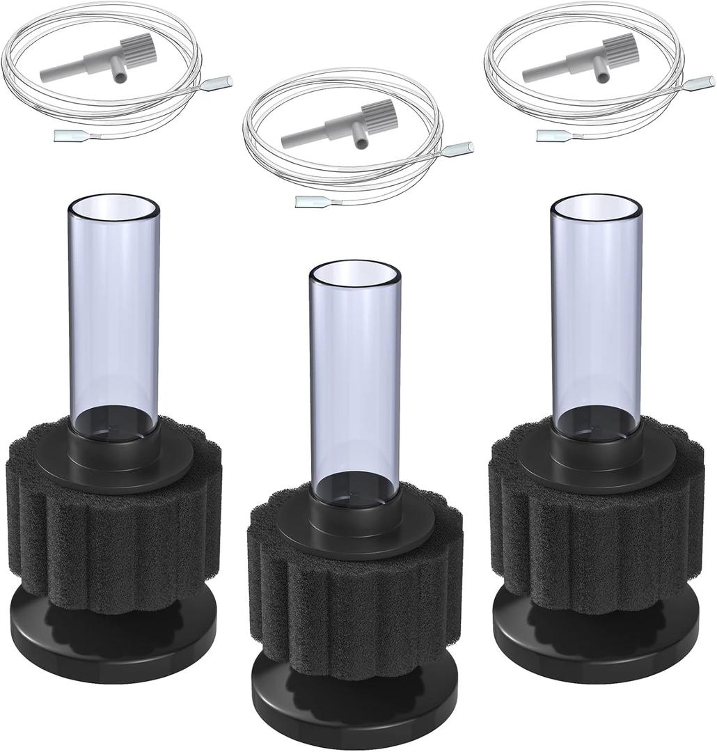 Pawfly Aquarium Nano Bio Sponge Filter Quiet Betta Fry Shrimp Foam Filter Kit with Airline Tubing for Small Fish Tank up to 3 Gallon, 3 Pack