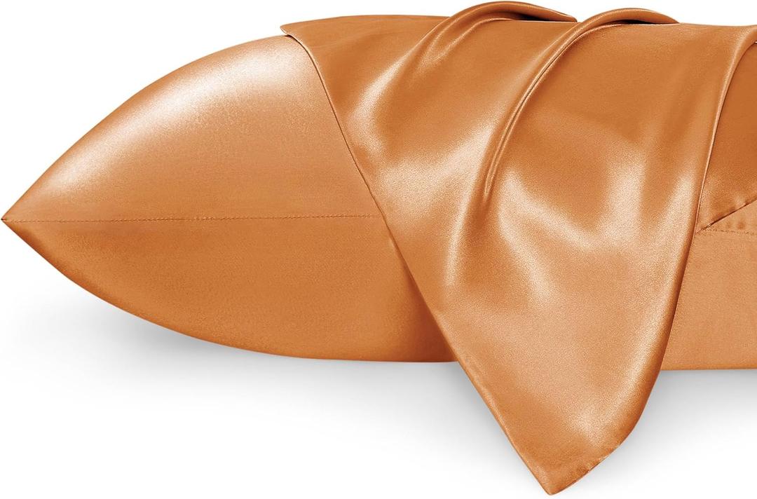 Bedsure Satin Pillowcases, Similar to Silk Pillow Cases Queen Size Set of 2, Pillow Case for Sleeping Women with Envelope Closure, Gifts for Women Men, Burnt Orange, 20x30 Inches