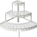 aboxoo 3 Tier Plant Stand Semi-Circular Flower Pot Organizer Rack Quarter Round Plant Display Holder Outdoor Storage Shelves Metal Corner Shelf Planter Shelving Ladder Plant Stand for Indoor (White)