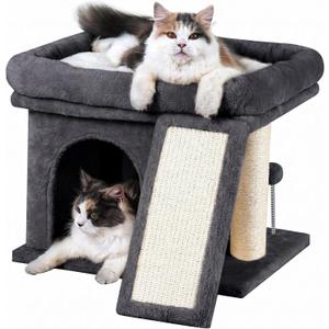Aechonow Cat Tree for Large Cats, 14Inch Cat Tree Tower with Scratching Post, 20x16.5Inch Perch Bed for Adult Senior Cats, Removable Washable Mat, Dark Gray