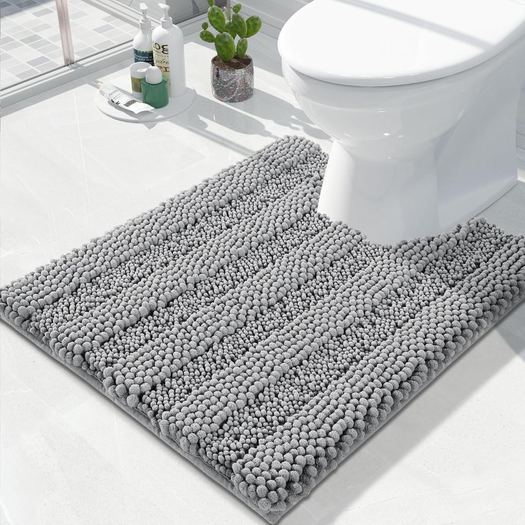 Yimobra Toilet Rugs U Shaped Washable 24 x 20, Non Slip and Super Absorbent Toilet Mat, Quick Dry, Ultra Luxury Microfiber Chenille Plush Fluffy Contour Bath Rugs for Toilet Base, Gray (Grey)