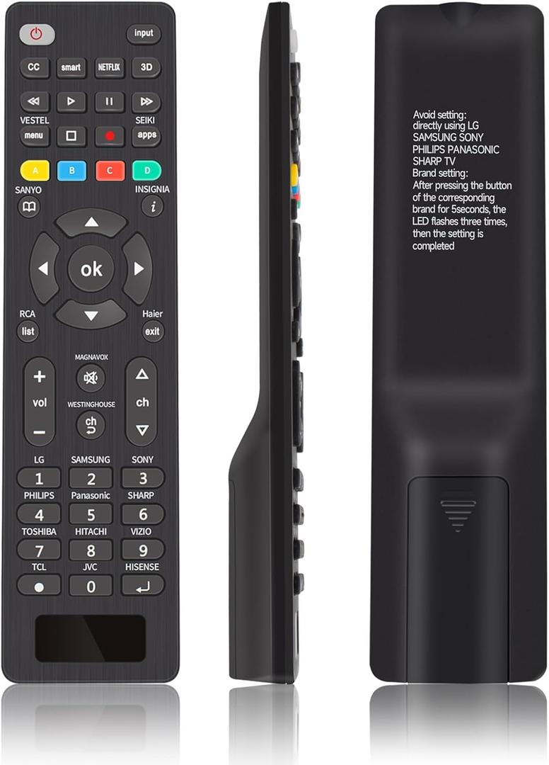 Universal TV Remote Control for Samsung Vizio Insignia Sharp Sanyo TCL Sony Panasonic Toshiba Philips Hisense Westinghouse and More LCD LED 3D HDTV Smart TV Remote Control, Easy Setup with Code Search