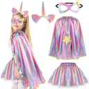 Princess Costumes for Girls Unicorn Costume Kids, Tutu Skirt, Unicorn Headband, Princess Cape, Eyemask - Girls Fancy Dress for Birthday, Halloween, One Size