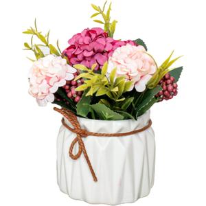 Artificial Hydrangea with Vase Mini Fake Flower Balls Flowers Decoration Fake Plant in Vase for Table Home Office Desktop Decorations (One Size, red)