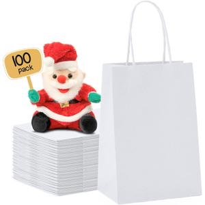 METRONIC Gift Bags 5.25x3.75x8, 100Pcs, White Paper Bags with Handles, Kraft Paper Bag for Small Business, Paper Bag for Birthday Party Favors, Shopping