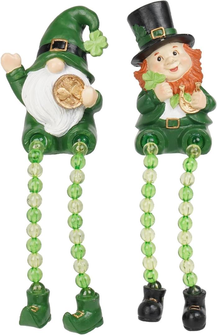 Braxio St Patricks Day Collectible Figurines - Resin Set of 2 Green Gnome Shelf Sitter St Patricks Day Decor Table Centerpieces for Dining Room Gift for Women