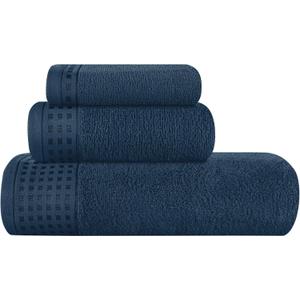 GLAMBURG Ultra Soft 3 Pack Cotton Towel Set, Contains a Bath Towel 28x55 inch, a Hand Towel 16x24 inch & a Wash Coth 12x12 inch, Ideal Everyday use, Compact & Lightweight - Mineral Blue