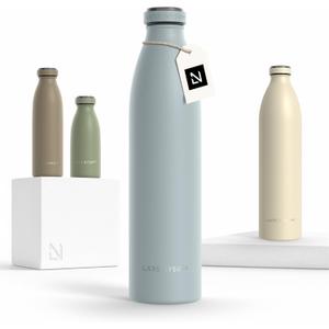 LARS NYSM Stainless Steel Insulated Water Bottle 12oz 17oz 25oz 34oz 51oz | Insulated Thermo Flask for Hot and Cold Beverages | Leakproof Drinking Bottle (Sky Blue, 33.9oz) (33.8 Ounces)