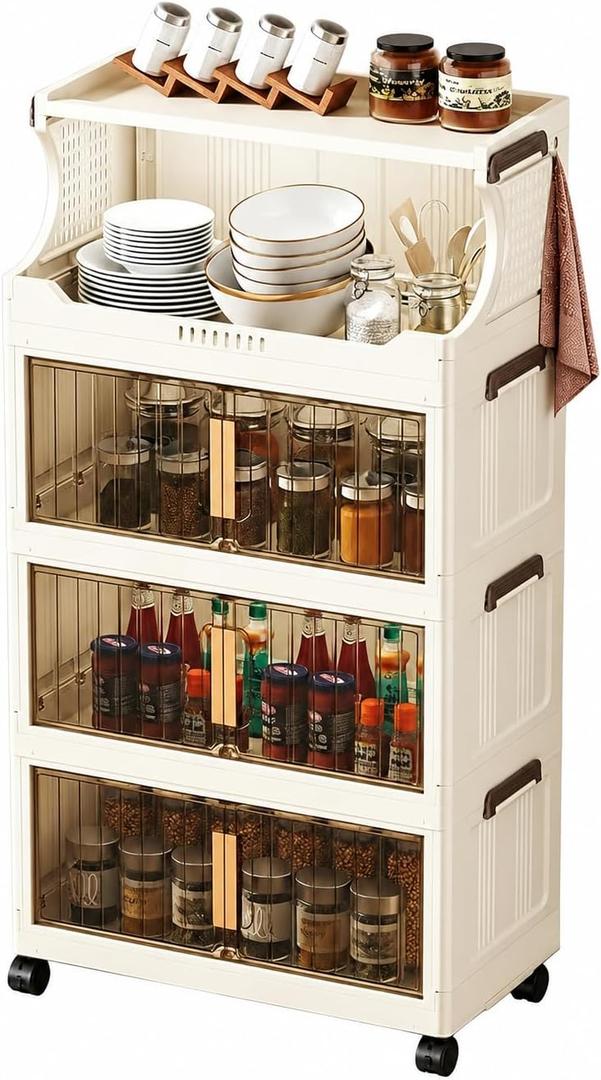 Stackable Storage Bins with Lid,4-Tier Large Foldable Plastic Drawer Storage with Wheels,Closet Organizers and Storage for Living Room, Office, Dorm