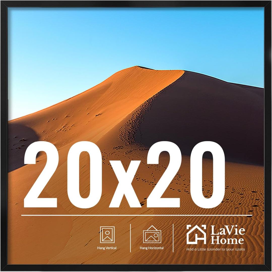 LaVie Home 20x20 Picture Frame for Wall Display, 20x20 Black Picture Frame with HD Plexiglas, 20 x 20 Square Frame 1 Pack, Display Frame for Vertical or Horizontal, Classic Collection