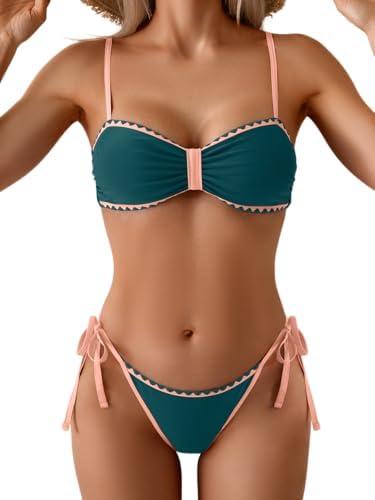 B2prity Bikini Sets for Women Sexy Two Piece Bathing Suit Color Block Swimsuit Sweetheart Neckline Swimwear, XS