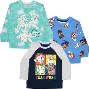 Nickelodeon Paw Patrol Long Sleeve Tees 3 Pack, Paw Patrol Long Sleeve T-Shirt 3-Pack Bundle Set for Boys (Blue)
