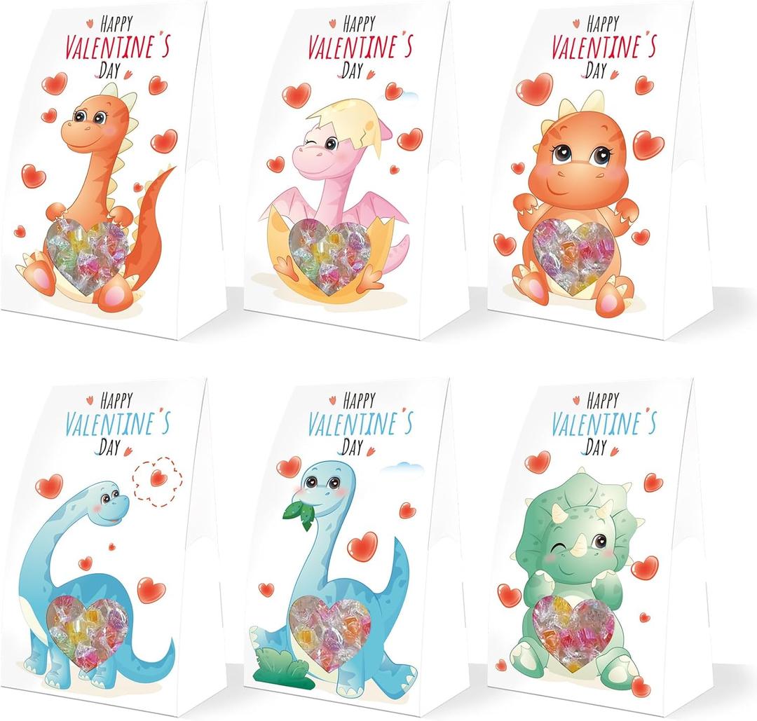 2 x FRIDAY NIGHT Valentine Treat Boxes 24 Pack Dinosaur Valentines Gift Bags Valentines Day Candy Boxes Small Goodie Packaging Box for Classroom Exchange Party Favors