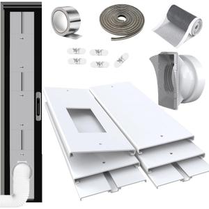 Max 95"Sliding Door Air Conditioner Vent Kit with Screen net & 2 weather strippings Energy Saving Airtight Universal 5.0/5.9 Inch AC Hose Coupler Portable AC Balcony Door Plates kit