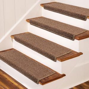Brakki Bullnose Carpet Stair Treads, Non Slip Stair Treads for Wooden Steps Indoor, Stair Runner, Soft Stair Rugs for Pets, Edging Stair Protectors, Washable, 29.5"x9.5"x1.5" 14pcs, Camel Brown