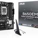 ASUS B650EM MAX Gaming WiFi AMD B650 mATX Motherboard, DDR5, PCIe 5.0 Ready, 3X M.2 Slots, WiFi6, 1Gb Ethernet, DisplayPort, HDMI, Rear USB 10Gbps Type-A & Type-C Ports, BIOS Flashback, Aura Sync