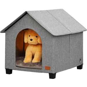 Indoor Dog House with Warm Plush Mat and Elevated Feet,Soft Dog Bed House for Medium Size Dog and Multiple Large Cat,Max Pets Size 23.6 X 16.9 Inches