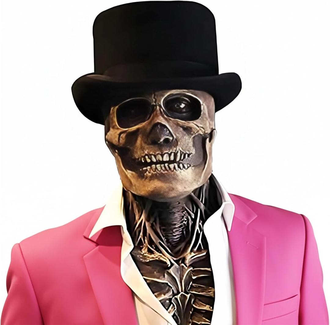 Bulex Skull Mask - Scary Full Head Skeleton Headgear - Realistic Halloween Cosplay Latex Horror Mask (Black)