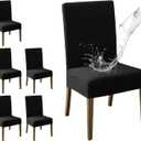 MOSAYT 100% Waterproof Dining Room Chair Covers Set of 6, Super Fit Stretch Jacquard Parson Chairs Slipcovers Removable Washable Chair Seat Protectors for Home, Kitchen, Banquet (Black - XL)