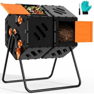 45 Gallon (170L) Compost Tumbler Outdoor, Dual Chamber Compost Bin with 360 Rotating Design, Adjustable Vents, Easy Assembly, Large Openings for Kitchen, Garden & Yard Waste