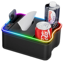 Car Armrest Storage Box With 2 Drink Cup Holders, 7 Colour LED Lights Car Console Organiser With USB + Type-C Charging Port, Universal Small Car Storage Organizer Front Seat, Pack 10