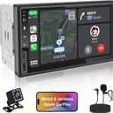 Double Din Car Stereo Wireless CarPlay Wireless Android Auto, 7 in 2+32G Android Touchscreen Car Radio Audio Receiver with Bluetooth/WiFi, Rearview Camera,AM/FM, Type C Fast Charge, USB/SWC/AUX (7 Inch)