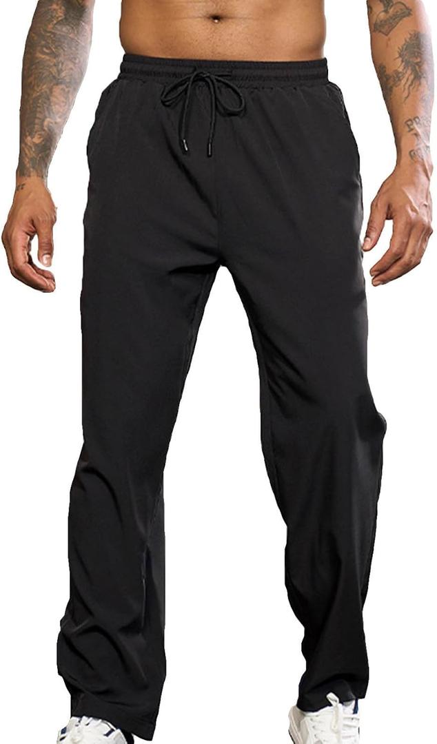 Men Elastic Waist Hiking Pants Drawstring Lightweight Solid Color Trousers Soft Loose Fit Sweatpants with Pockets (S, Black)