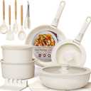 Astercook 21 Pcs Pots and Pans Set Non Stick, Ceramic Cookware Set Detachable Handle, RV Kitchen Cooking Set Removable Handles, Oven Safe, Induction Ready, Stackable Non-stick Set, Cream White