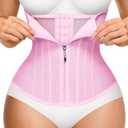 Nebility Waist Trainer for Women Zipper Corset Shapewear Tummy Control Mesh Waist Cincher Faja Body Shaper (Small, Pink)