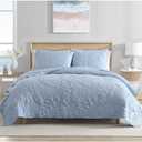 CARIBBEAN JOE King Outlined Shell 3-Piece Quilt Set, Coastal Beach Design Bedding, Blue