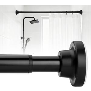 Black Shower Curtain Rods 17-83 Inch, Adjustable 1" Diameter Drapery Telescoping Curtain Rods for Bathroom,No Drill Anti-Rust Non-Slip Heavy Duty Spring Tension Shower Rod