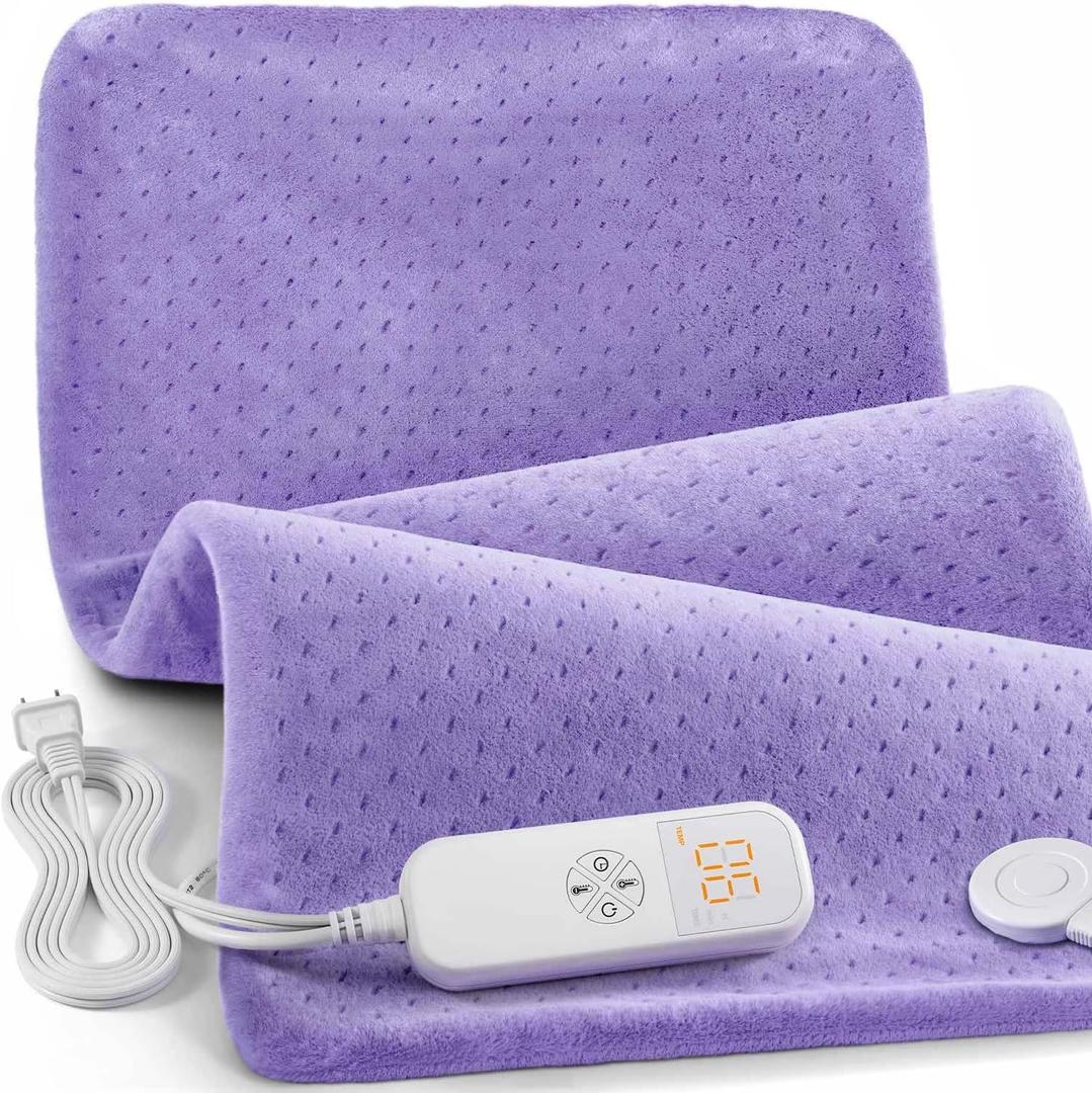 Heating Pad for Back Pain Relief, 33"x17" Electric Heating Pad for Shoulder, Neck, Cramp, Menstrual Pain, Christmas Gifts for Women Men Mom Dad-6 Heat Settings and Auto-Off, Moist/Dry Heat pad, Purple Lavender Bliss