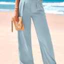 KIRUNDO Wide Leg Dress Pants for Women High Waisted Office Work Trousers Business Casual Slacks Button Flowy Palazzo Pant(Dusty Blue, Large)