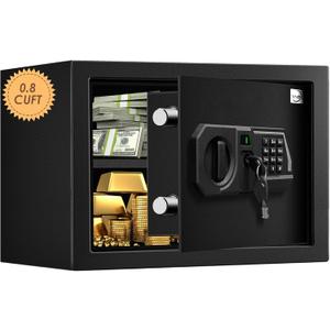 Tenamic Fireproof Safe Box 0.8 Cuft Electronic Digital Security Box, Keypad Small Lock Box Cabinet Safes with Internal Light, Solid Alloy Steel Office Hotel Home Mini Safe with 2 Passwords, Black