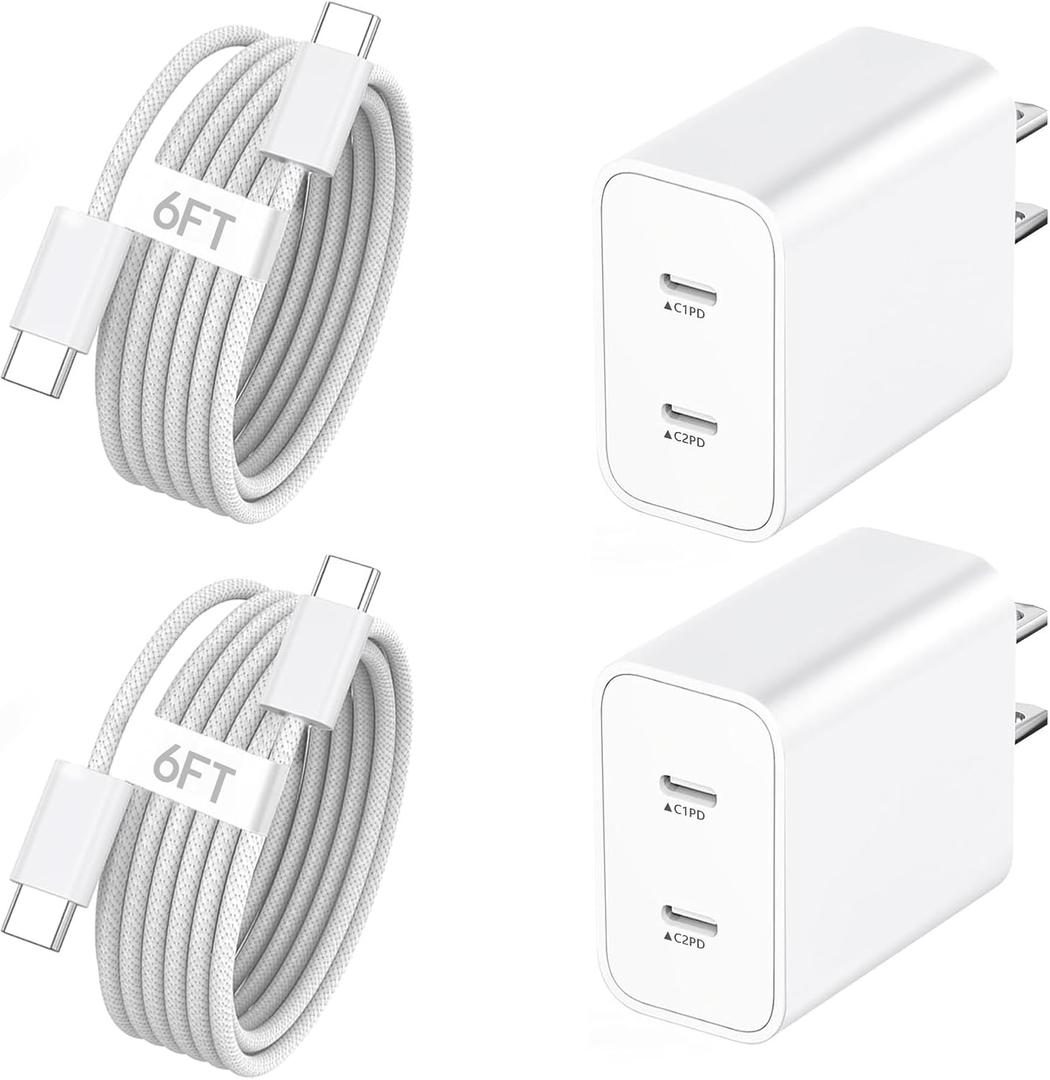 iPhone 17e Charger Fast Charging,2-Pack 6FT 2in1 Dual USB C PD Charger Block Type C to C Woven Charger Cable for iPhone 17 Pro Max/17 Pro/Air/16 Pro Max/16 Plus/16e/15 Pro/15 Plus, iPad Pro/Air/Mini
