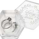 Karenhi Clear Hexagon Acrylic Wedding Ring Box - Romantic Engraved Bearer Box Holder for Ceremony Engagement Proposal Gift & Jewelry Storage