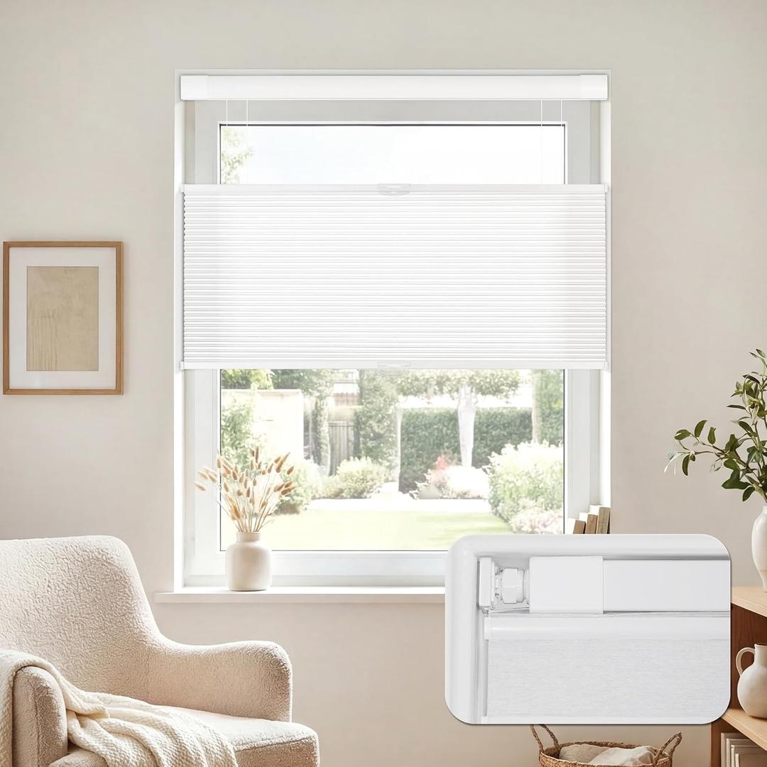 28.5"W x 64"H No Drill No Tools Top Down Bottom Up Cellular Shades | Get Privacy & Adjust Light, Light Filtering, 3 Steps to Install, 1.1" Window Depth Need, Cordless Honeycomb Blinds for Window