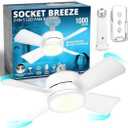 Bell+Howell Socket Breeze Socket Fan Light with Remote, Portable Small Ceiling Fans with Lights for Bedroom, Kitchen, Living Room, Ceiling Fan with Light 3500K, 1000 Lumens, Screws into E26/E27