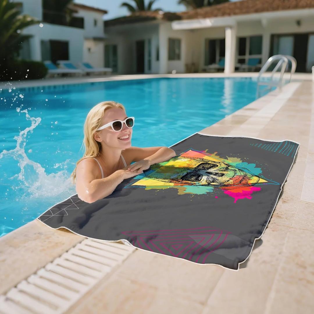 2 x Skull Beach Towel Oversized Gothic Punk Style Quick Dry Sand Free Microfiber Towel for Outdoor Travel Pool