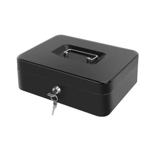 Cash Box with Money Tray - Large Money Box with Lock, Metal Safe Box for Money 9.84" x 7.87" x 3.54" Black